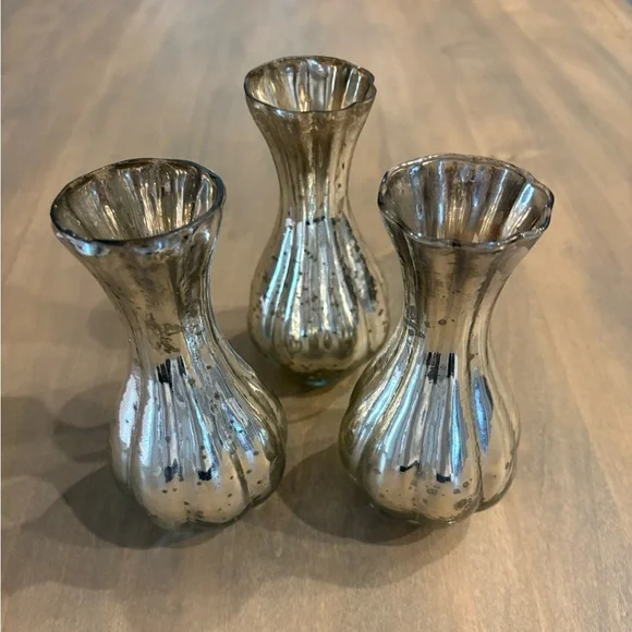 (3) Pretty Silver Mercury Glass Vases Set - Picture 9 of 13